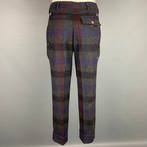 RAF SIMONS Size 32 Charcoal & Navy Plaid Wool Zip Fly Dress Pants