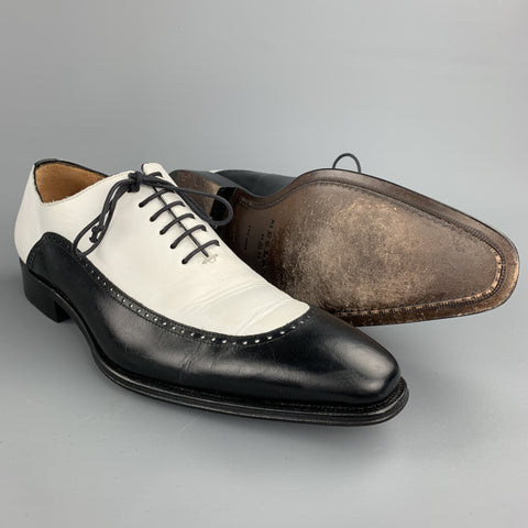 MEZLAN Size 8.5 Black & White Two Toned Leather Spectator Lace Up Shoes