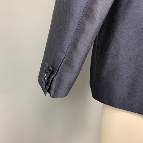SALVATORE FERRAGAMO Size 38 Regular Navy Silk Shawl Lapel Sport Coat