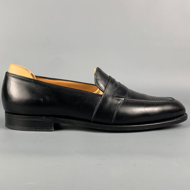JOHN LOBB Fencote Size 9.5 Black Leather Penny Loafers