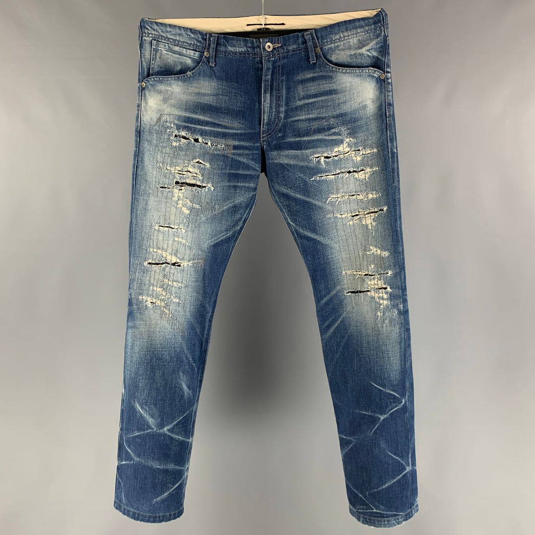 KZO Size 34 Blue Distressed Cotton Jeans