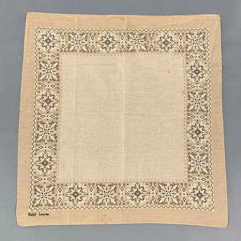 RALPH LAUREN Khaki White Print Pocket Square