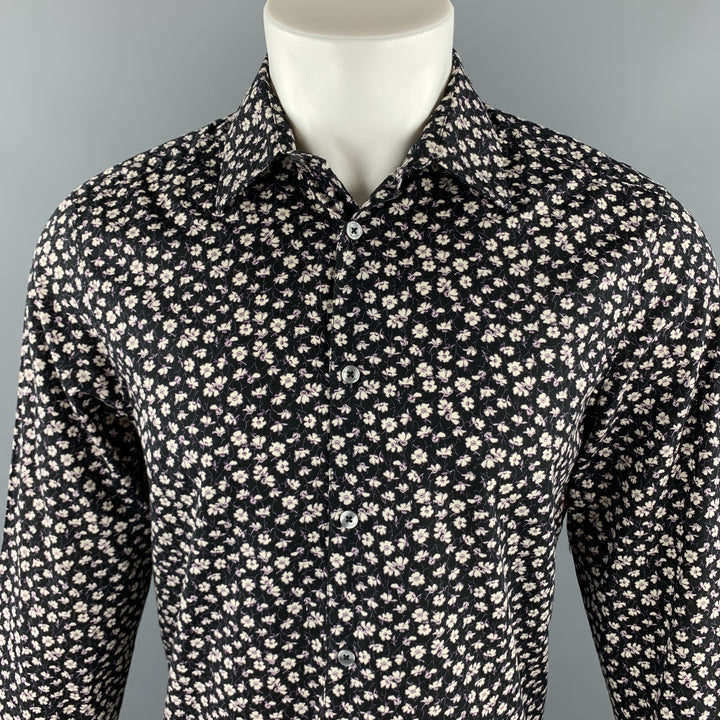 PAUL SMITH The Westbound Size S Black & White Floral Cotton Button Up Long Sleeve Shirt