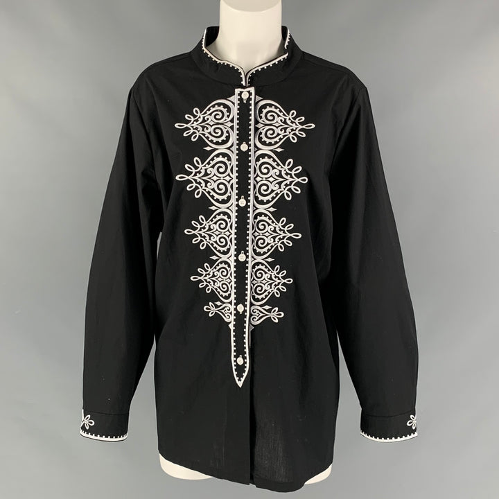 BOB MACKIE Size XXL Black &  White Cotton and  Polyester Embroidered Blouse