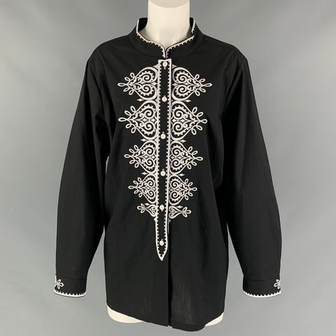 BOB MACKIE Talla XXL Blusa bordada de algodón y poliéster blanco y negro