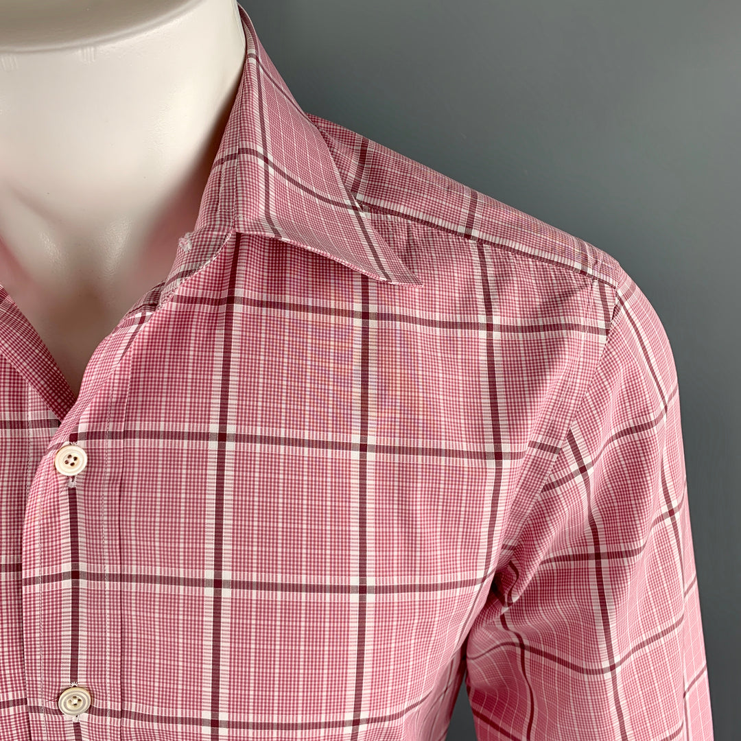 TOM FORD Size M Pink Plaid Cotton Spread Collar Button Up Long Sleeve Shirt