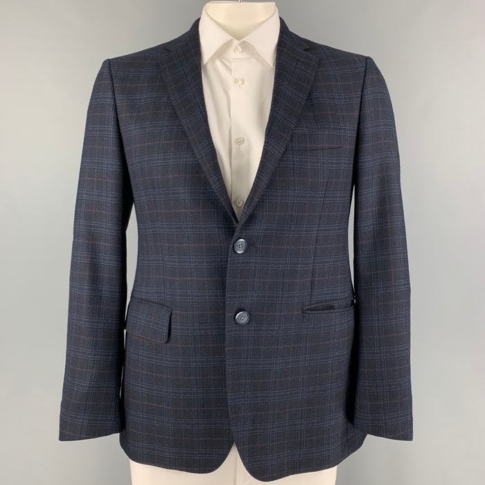 ETRO Size 40 Black Blue Brown Plaid Wool Sport Coat