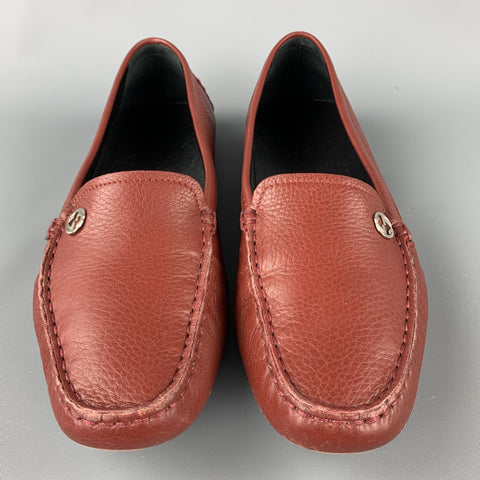 Mocasines tipo driver de grano guijarro de cuero ladrillo talla 8 de GUCCI