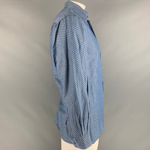 ERMENEGILDO ZEGNA Size L Blue Cotton Linen Long Sleeve Shirt