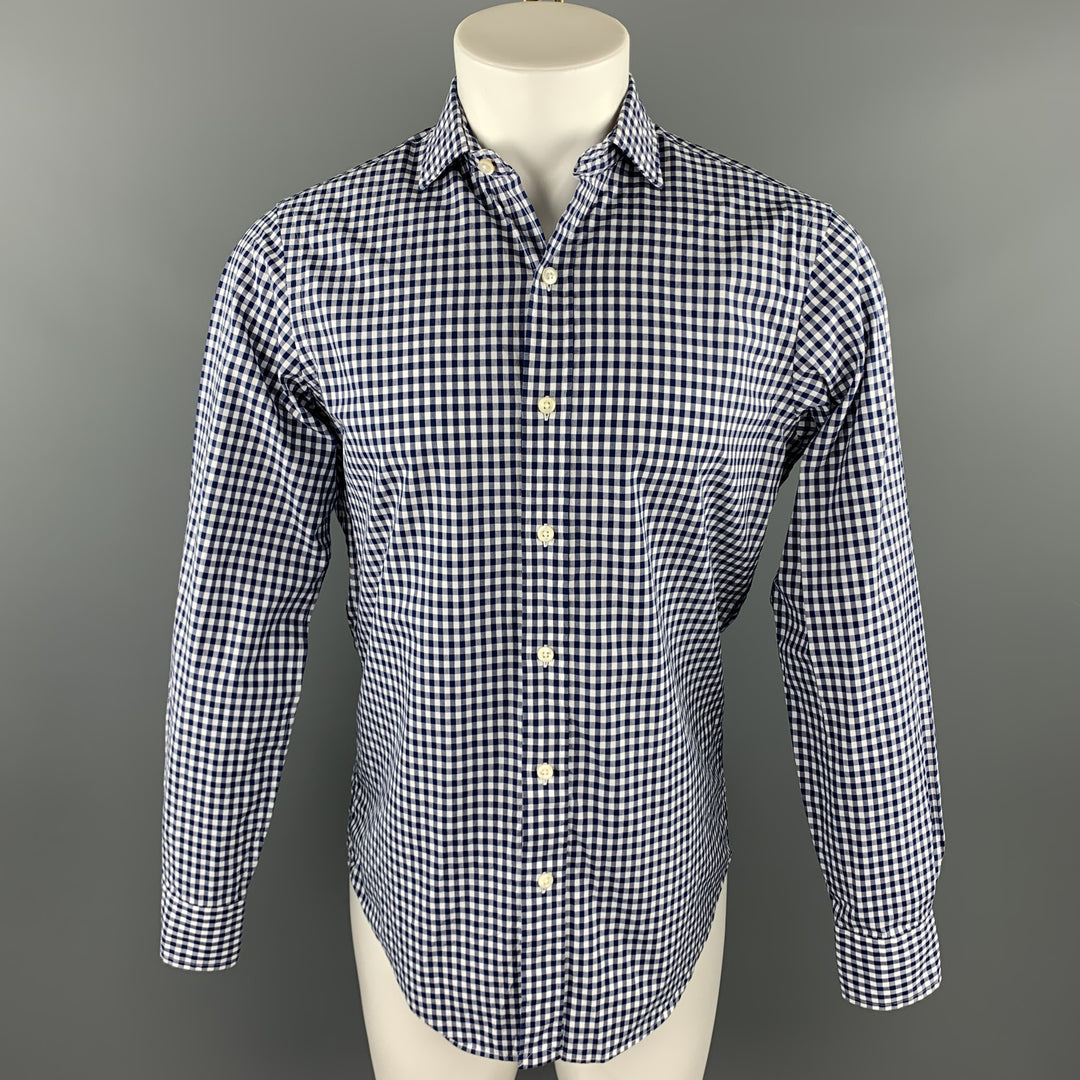 RALPH LAUREN Size S Navy & White Checkered Cotton Button Up Long Sleeve Shirt