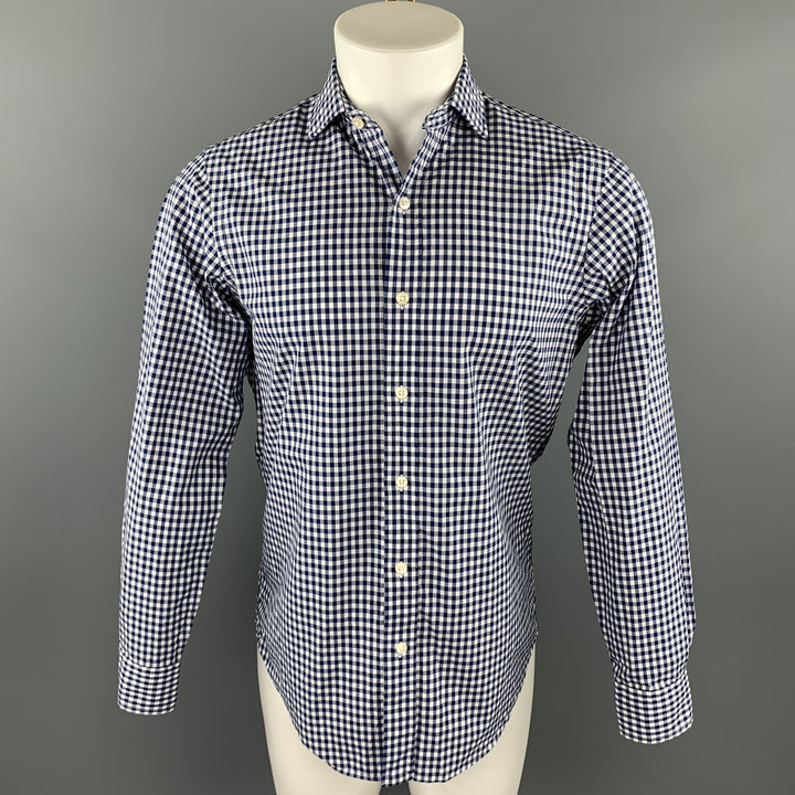 RALPH LAUREN Taille S Chemise à manches longues boutonnée en coton à carreaux bleu marine et blanc