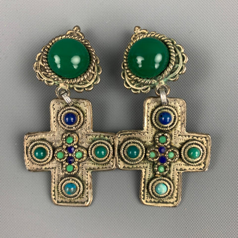 VINTAGE Silver Tone Metal Cross Clip On Earrings