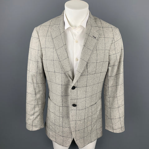 PAUL SMITH The Westbourne Size 40 Regular Grey Window Pane Silk Notch Lapel Sport Coat