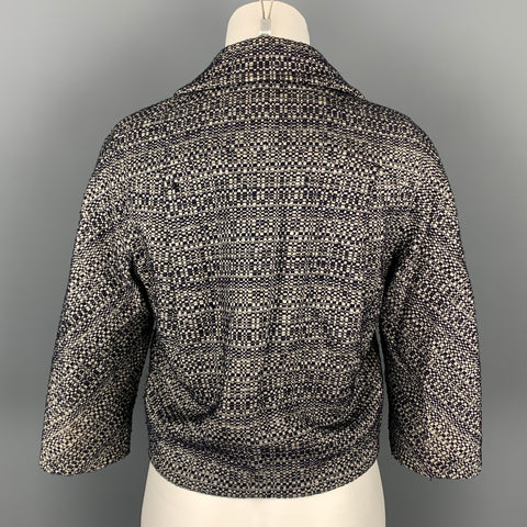 MAX MARA Talla 6 Chaqueta de mezcla de algodón bouclé azul marino y blanco Blazer recortado