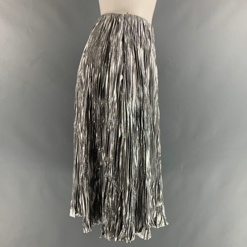 RALPH LAUREN Size 2 Silver Silk Metallic Wrinkled A-Line Skirt
