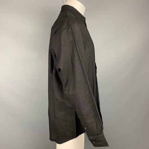 PAUL SMITH Size M Black Applique Ramie / Cotton Button Up Long Sleeve Shirt
