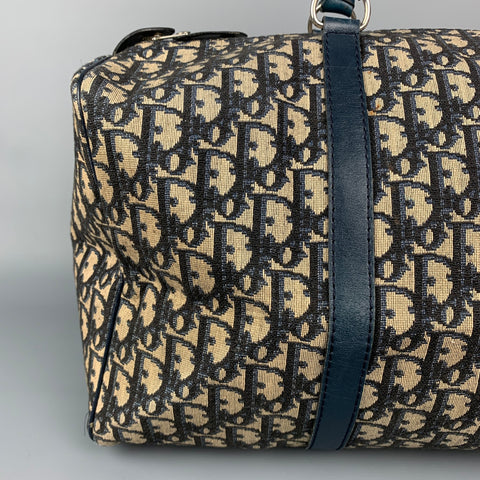 CHRISTIAN DIOR Monsieur Boston Navy & Beige Monogram Coated Canvas Handbag
