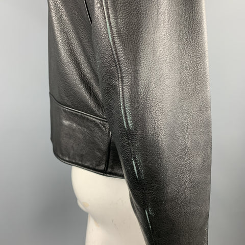 LEATHER MAN Size 46 Black Leather Tab Collar Zip Biker Jacket