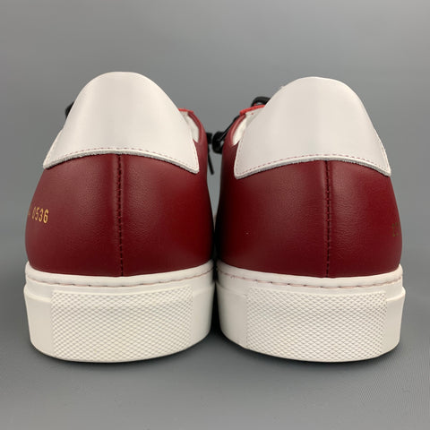 COMMON PROJECTS Size 11 White & Burgundy Color Block Leather Lace Up Sneakers