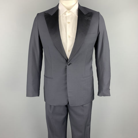 BRIONI Size 40 Regular Navy Solid Wool Peak Lapel Tuxedo