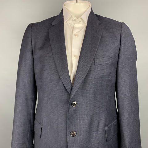 PAUL SMITH Soho Fit Size 44 Regular Navy & Burgundy Grid Wool Notch Lapel Sport Coat