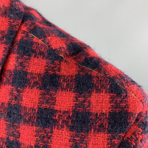 BLACK FLEECE Size 38  Red & Navy Checkered Plaid Tweed Sport Coat
