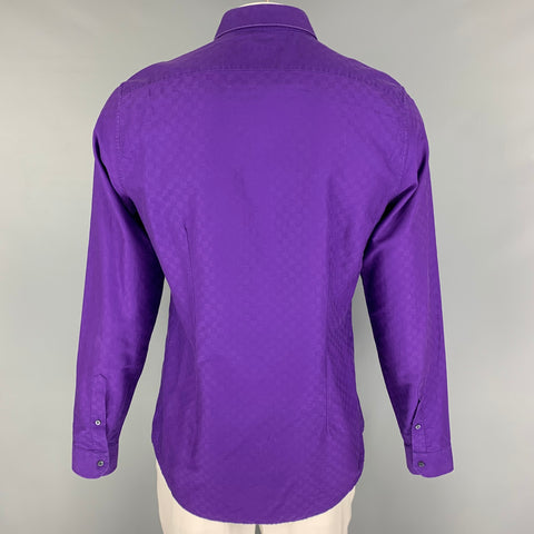 GUCCI Size L Purple Checkered Cotton Button Up Long Sleeve Shirt