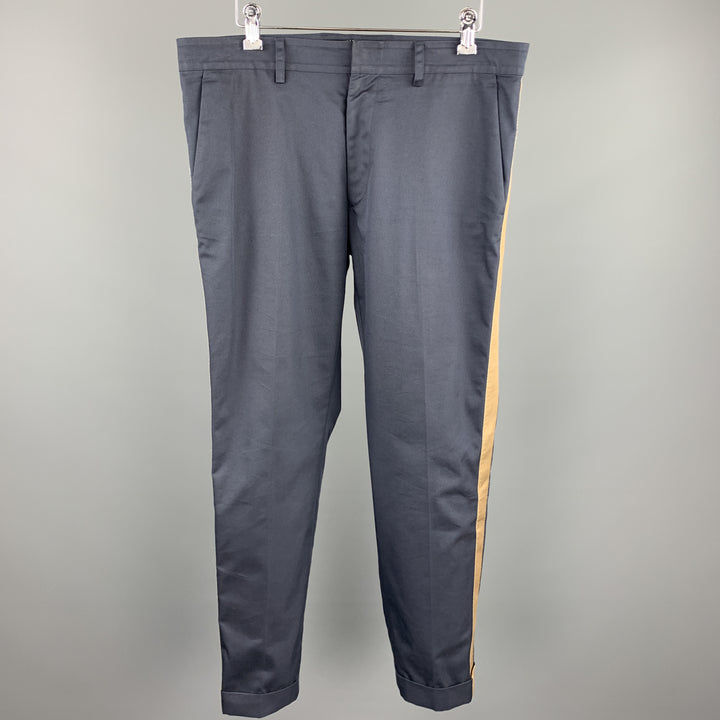 VALENTINO Taille 32 Pantalon décontracté en coton / polyamide bleu marine avec braguette zippée