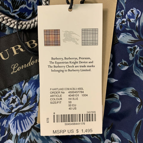 BURBERRY Size M Blue Floral Nylon Windbreaker Jacket
