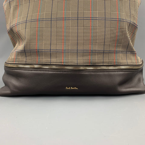 PAUL SMITH Taupe Glendplaid Polyester Leather Trim Handbag