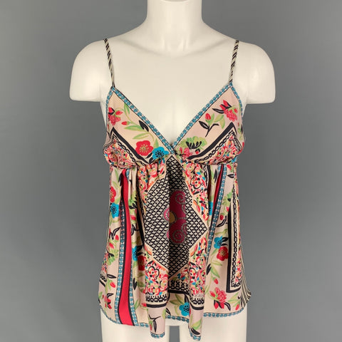 ETRO Size 4 Multi-Color Silk Floral Spaghetti Straps Casual Top