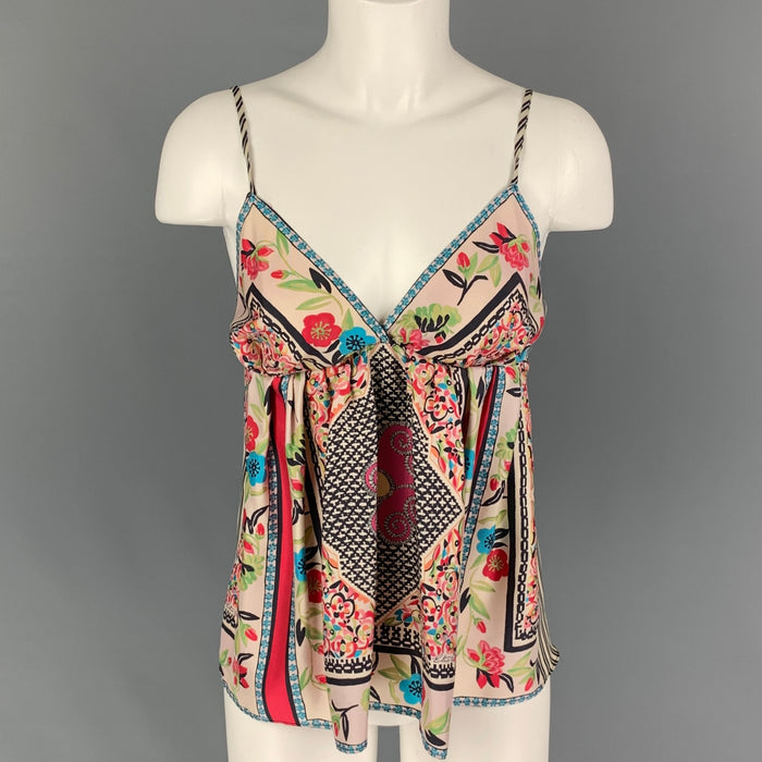 ETRO Size 4 Multi-Color Silk Floral Spaghetti Straps Casual Top