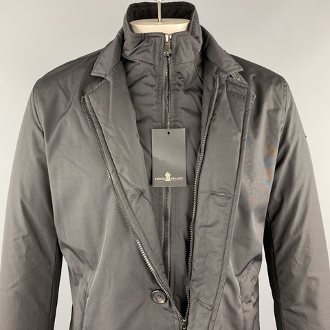 EREDI PISANO Size M Black Solid Polyester Zip & Buttons Jacket