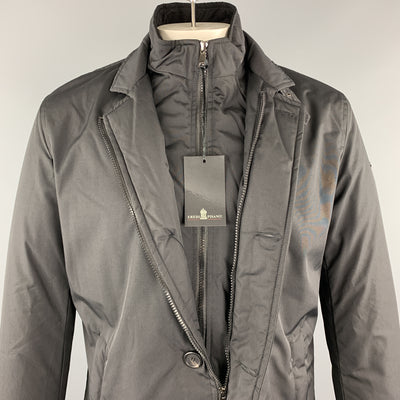 EREDI PISANO Size M Black Solid Polyester Zip & Buttons Jacket