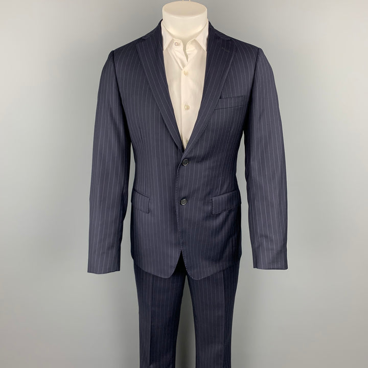 SAMUELSOHN Talla 38 Traje personalizado con solapa de muesca de lana a rayas azul marino