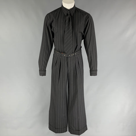 Vintage JEAN PAUL GAULTIER Size M Charcoal White Chalkstripe Virgin Wool Suit
