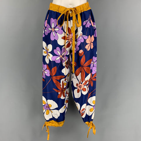 MARC JACOBS RUNWAY Talla XS Pantalones casuales con cinturilla elástica floral de seda multicolor