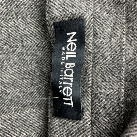 NEIL BARRETT Size S Grey & Charcoal Herringbone Wool Blend Scarf