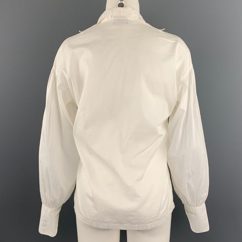 DRIES VAN NOTEN Size 6 White Poplin Cotton Dropped Shoulder Blouse