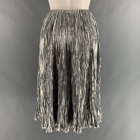 RALPH LAUREN Size 2 Silver Silk Metallic Wrinkled A-Line Skirt