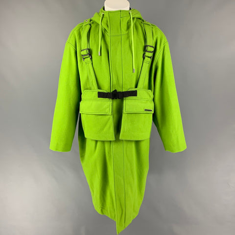 CHRISTIAN DADA Size 38 Green Solid Wool Hooded Melton Coat