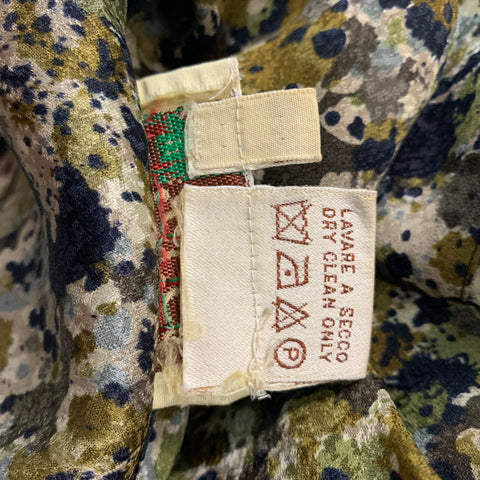 GUCCI Talla 4 Blusa con lazo con estampado de seda verde oliva y marrón