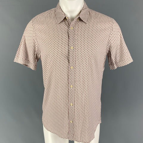 ALLSAINTS Size M White Burgundy Leaf Print Cotton Viscose Short Sleeve Shirt