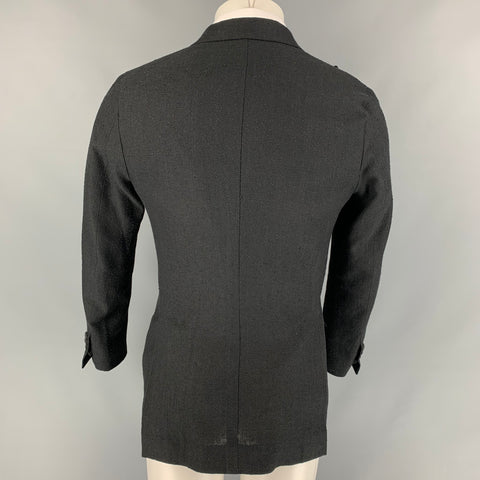 E. FORMICOLA Size 36 Black Textured Linen Blend Single Button Sport Coat