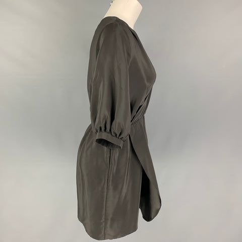 AMANDA UPRICHARD Size M Slate Silk Short Sleeve Knee-Length Dress