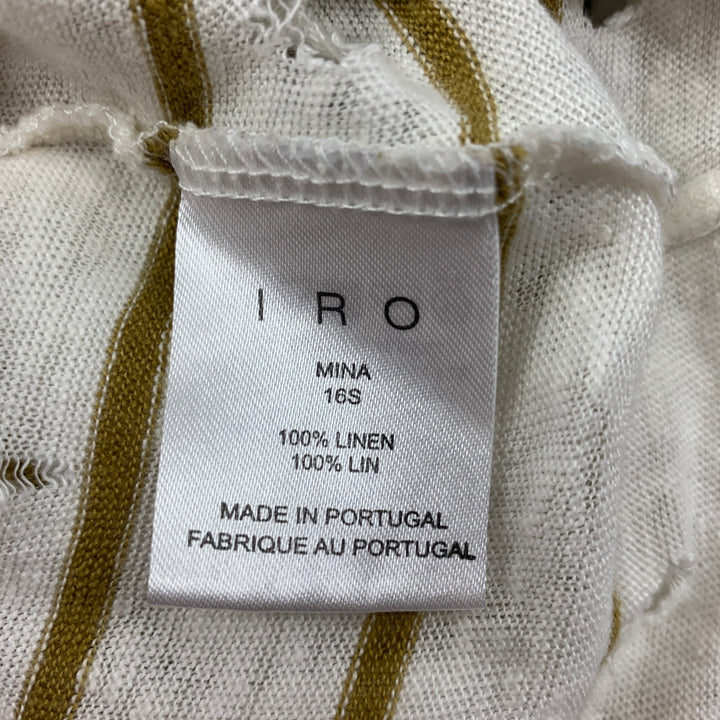 IRO Size XS White Olive Stripe Linen Crew-Neck Mina T-shirt