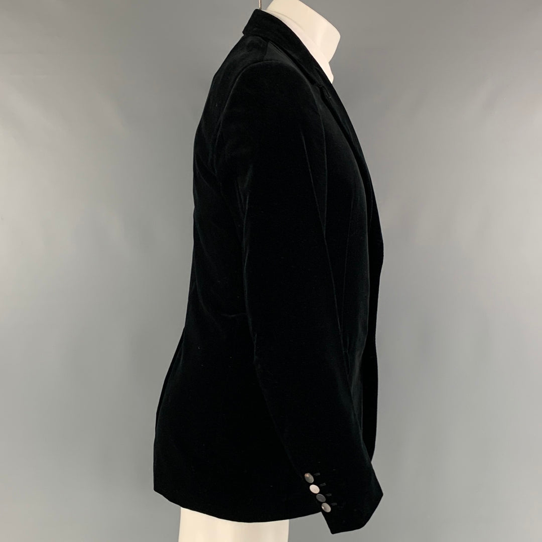 LANVIN Chest Size 38 Black Solid Cotton Velvet Notch Lapel Sport Coat