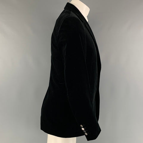 LANVIN Chest Size 38 Black Solid Cotton Velvet Notch Lapel Sport Coat