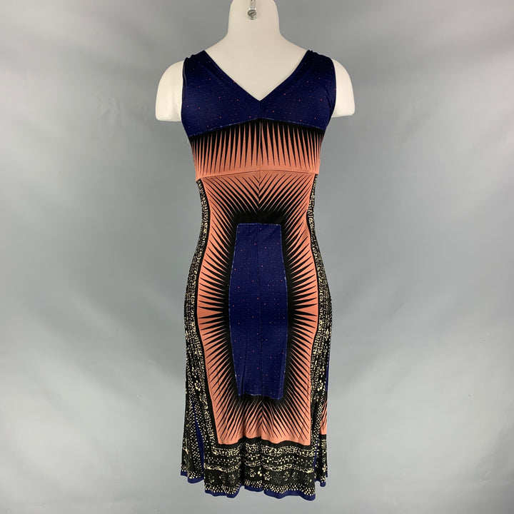 PHILOSOPHY di ALBERTA FERRETTI Size 2 Navy Brick Rayon Abstract Dress