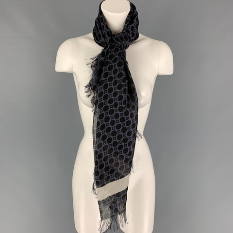 DRIES VAN NOTEN Black Navy Abstract Silk Scarf